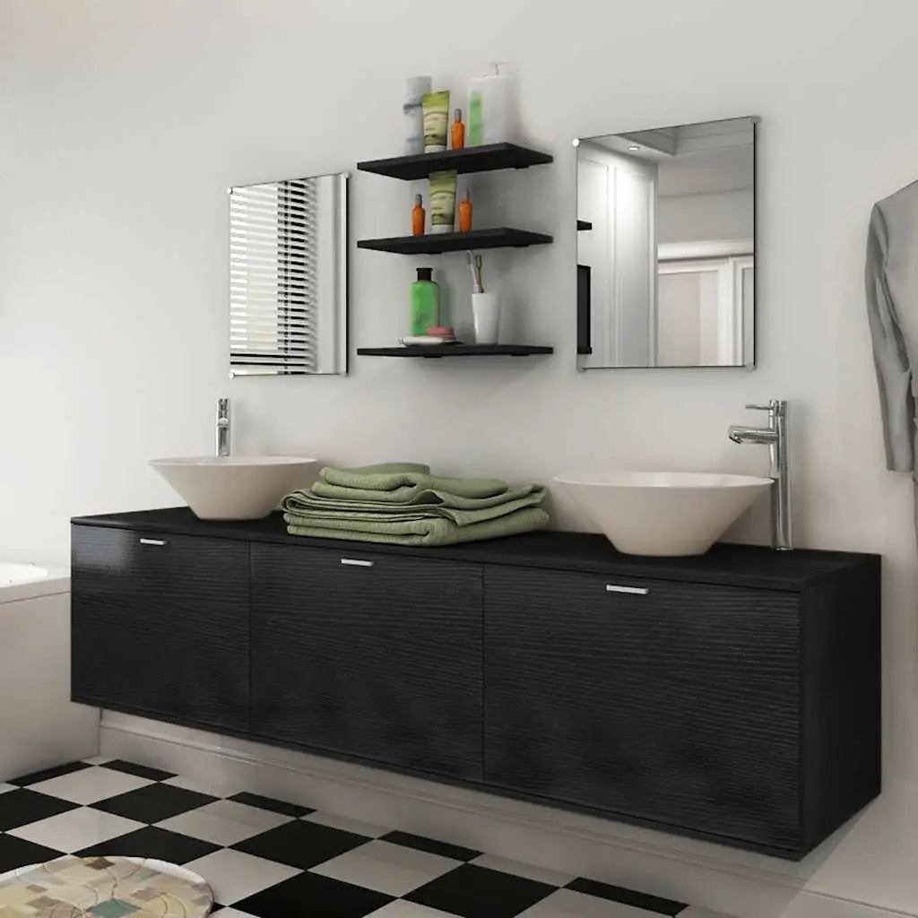 Dix pièces pour salle de bains avec lavabo et robinet noir - XIOS