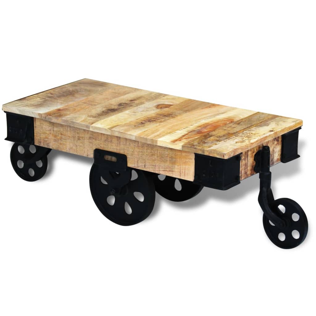 vidal XL Table basse avec roues Bois de manguier brut Tables basses vidaXL   