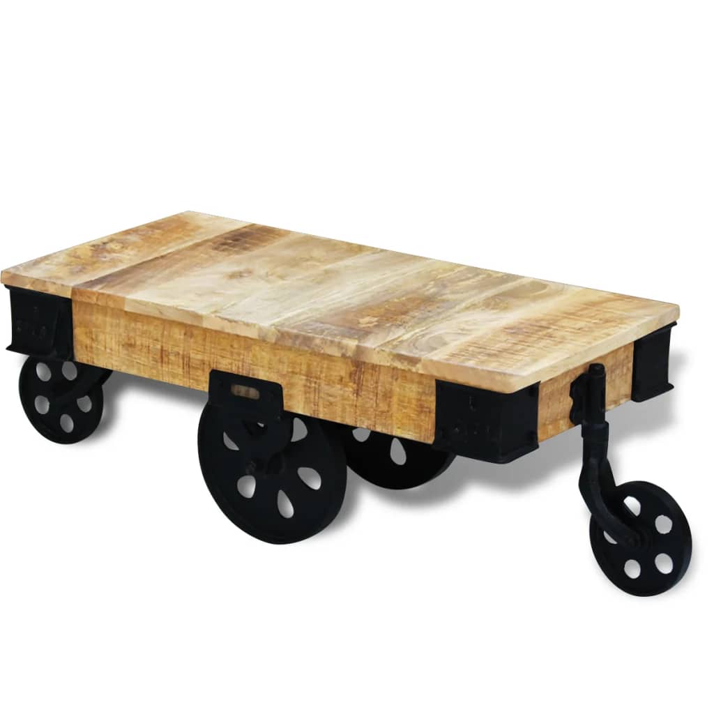 vidal XL Table basse avec roues Bois de manguier brut Tables basses vidaXL   
