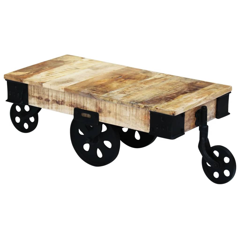 vidal XL Table basse avec roues Bois de manguier brut Tables basses vidaXL   