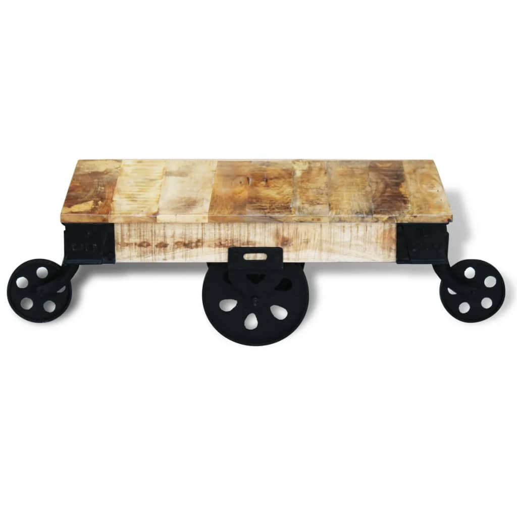 vidal XL Table basse avec roues Bois de manguier brut Tables basses vidaXL   