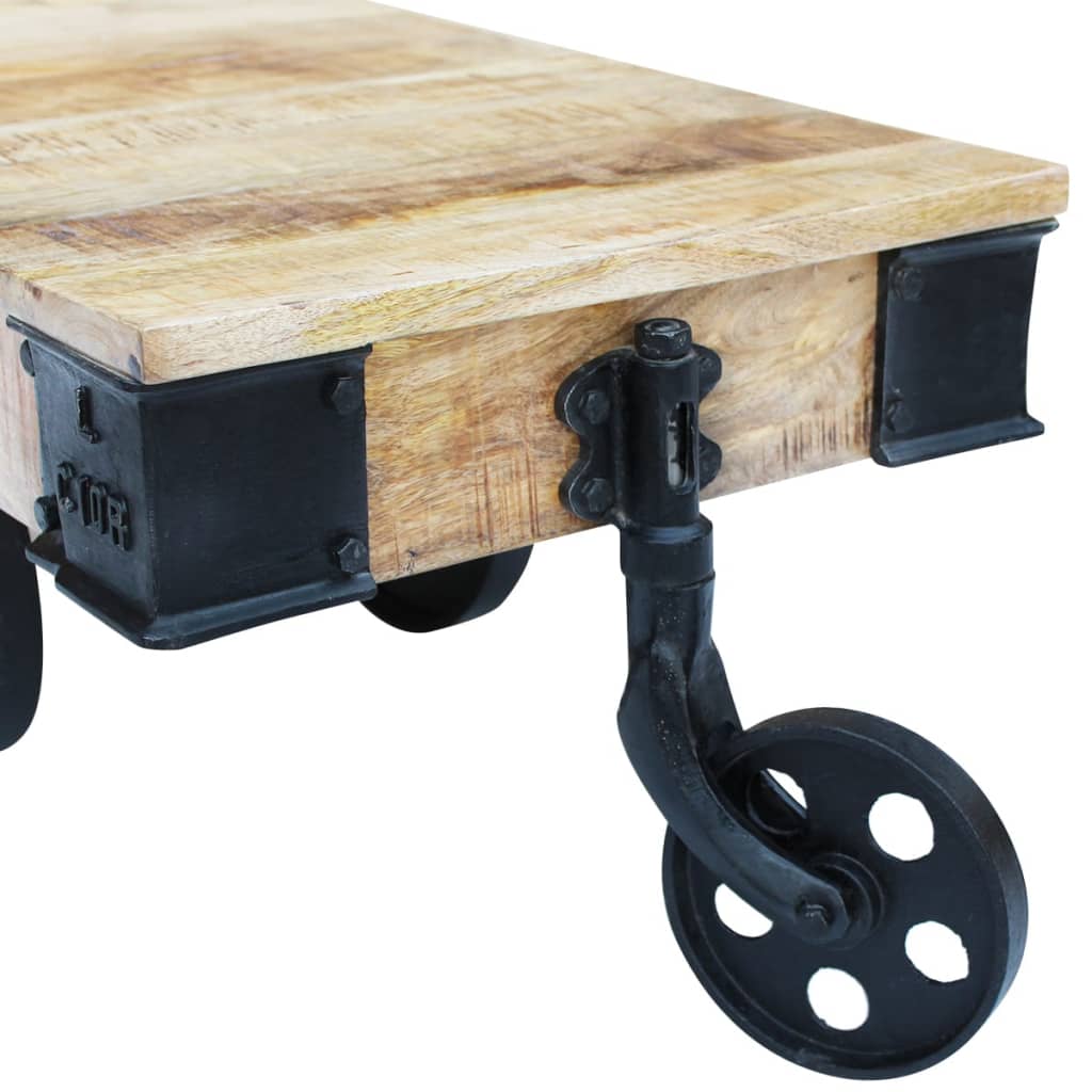 vidal XL Table basse avec roues Bois de manguier brut Tables basses vidaXL   