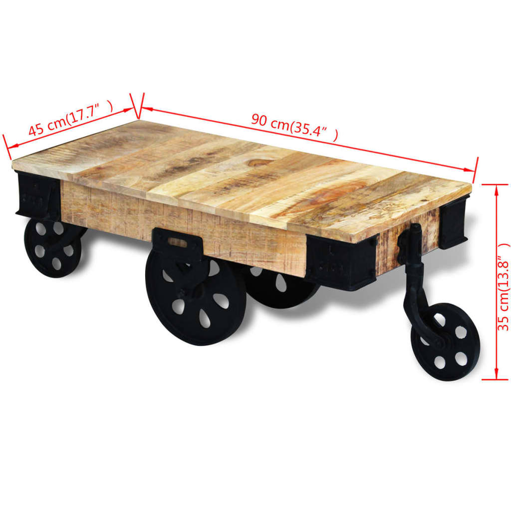 vidal XL Table basse avec roues Bois de manguier brut Tables basses vidaXL   