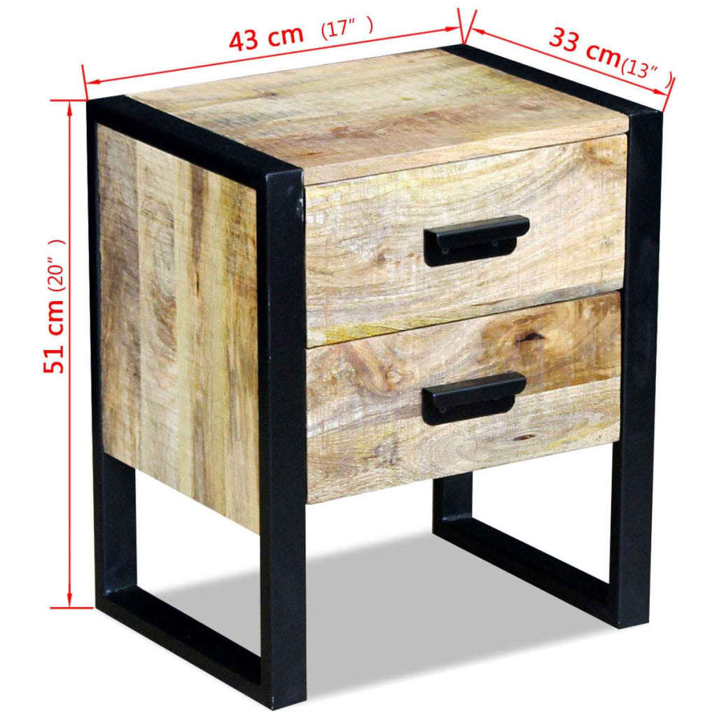Table auxiliaire à 2 tiroirs bois manguier massif 43x33x51 cm - XIOS
