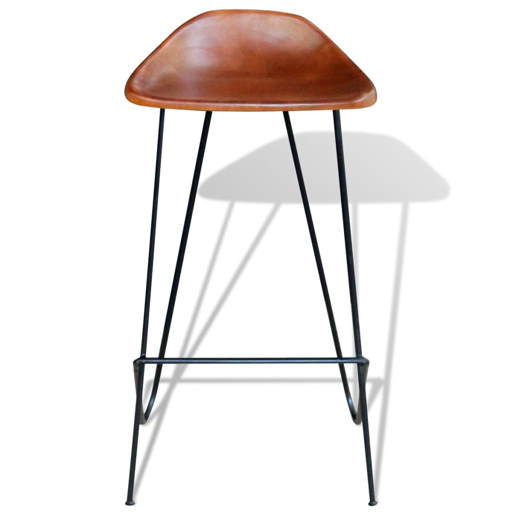 Chaises de bar lot de 2 noir et marron cuir véritable - XIOS