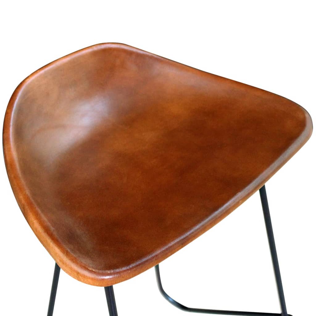 Chaises de bar lot de 2 noir et marron cuir véritable - XIOS