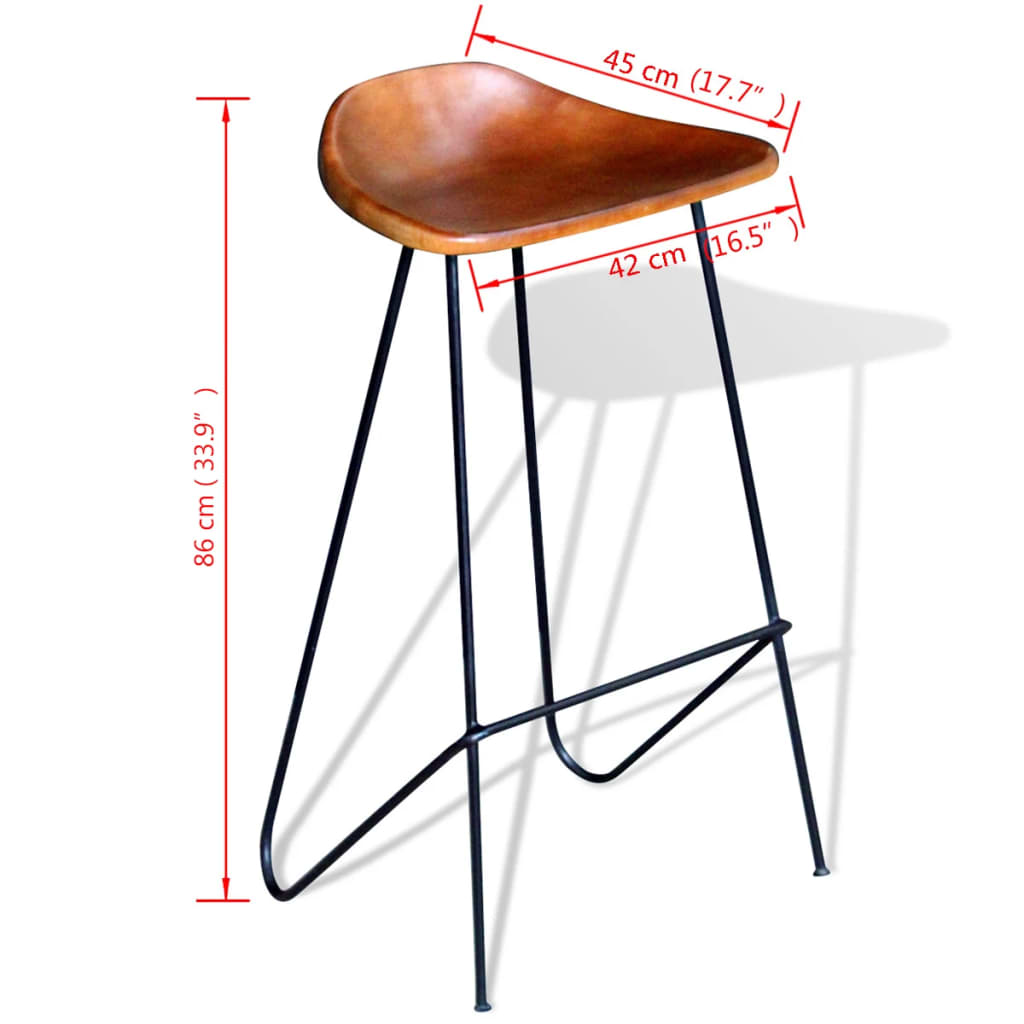 Chaises de bar lot de 2 noir et marron cuir véritable - XIOS