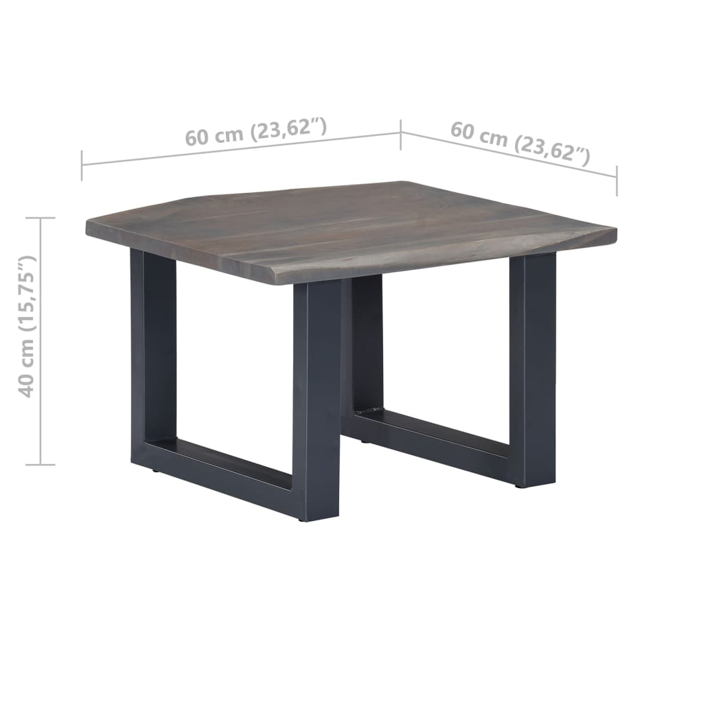 Table basse avec bord naturel Gris 60x60x40 cm Bois d'acacia - XIOS