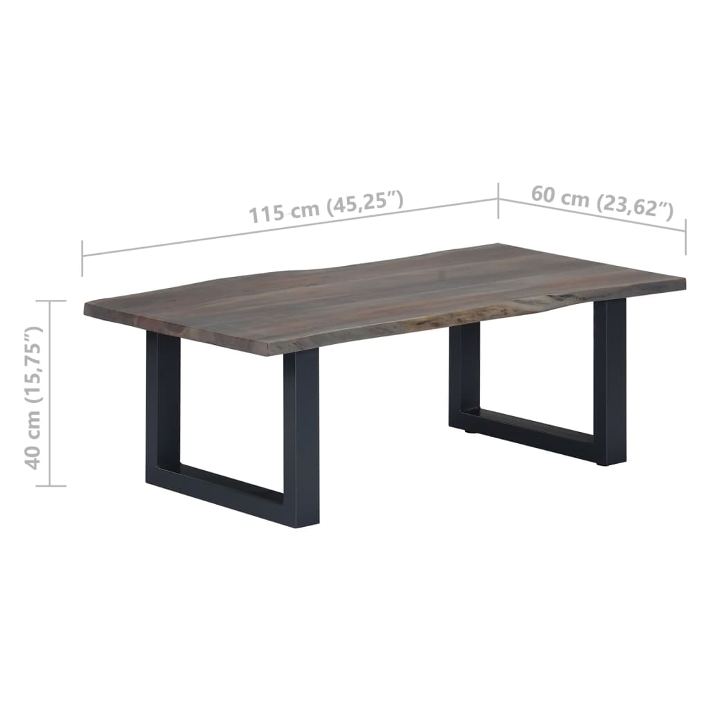 Table basse avec bord naturel Gris 115x60x40 cm Bois d'acacia - XIOS