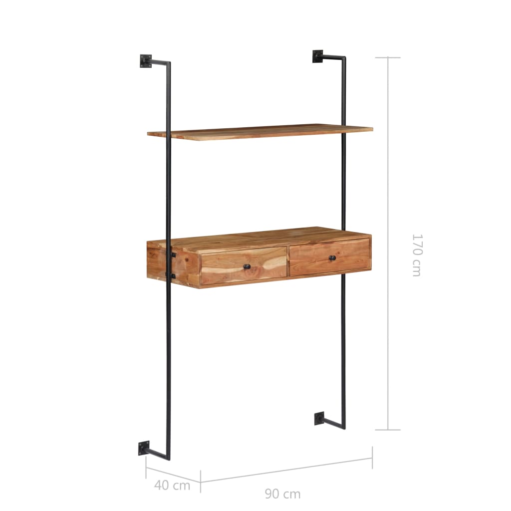 Bureau mural 90x40x170 cm Bois d'acacia solide - XIOS