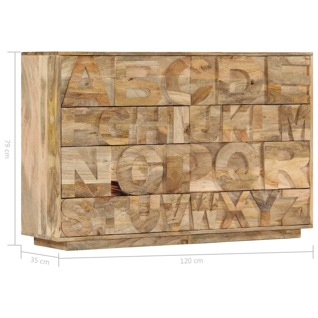Meuble alphabétique avec 6 tiroirs 120x35x79 cm Manguier massif - XIOS