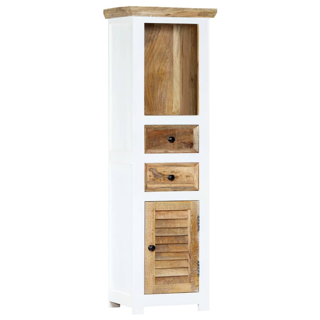 Buffet Blanc et marron 40x30x128cm Bois de manguier solide brut