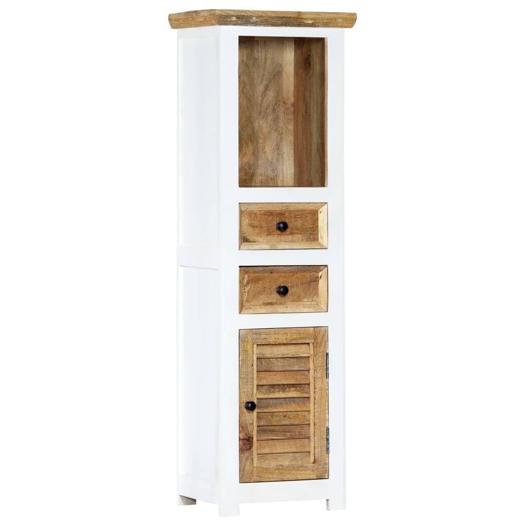 Buffet Blanc et marron 40x30x128cm Bois de manguier solide brut