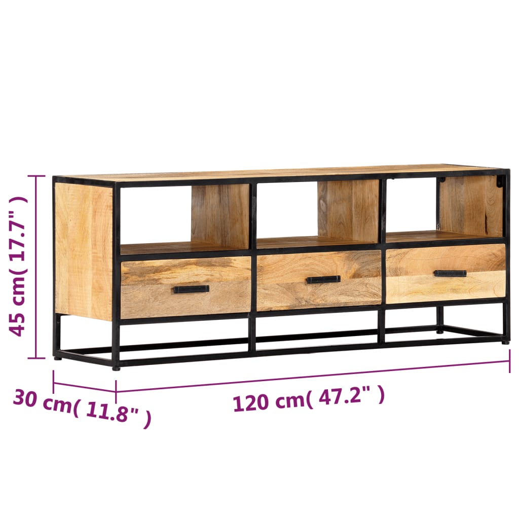 Meuble TV 120x30x45 cm Bois solide de manguier - XIOS