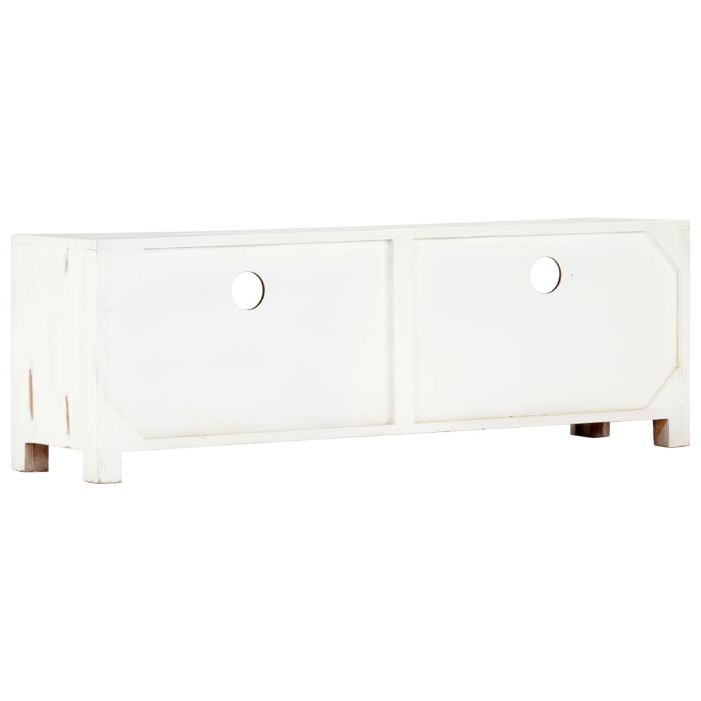 Meuble TV Blanc 120x30x40 cm Bois d'acacia massif - XIOS