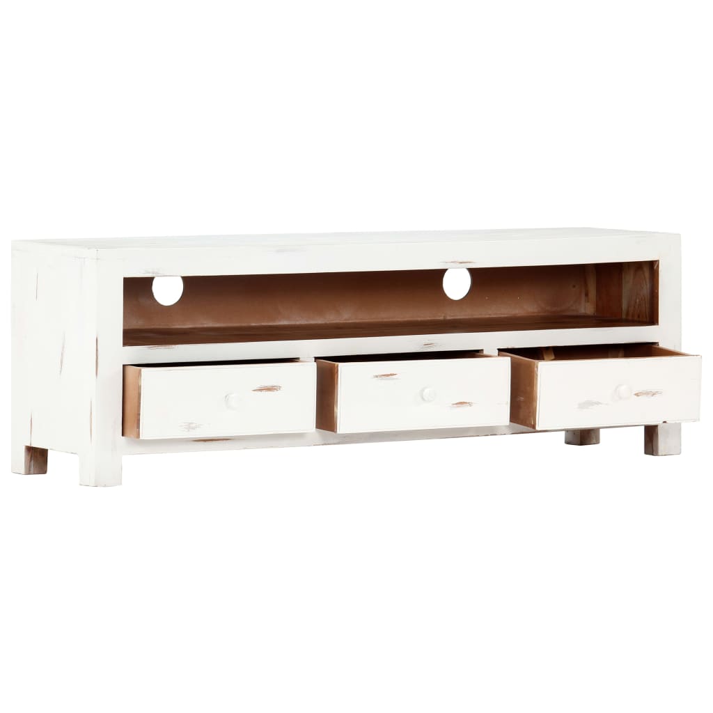 Meuble TV Blanc 120x30x40 cm Bois d'acacia massif - XIOS