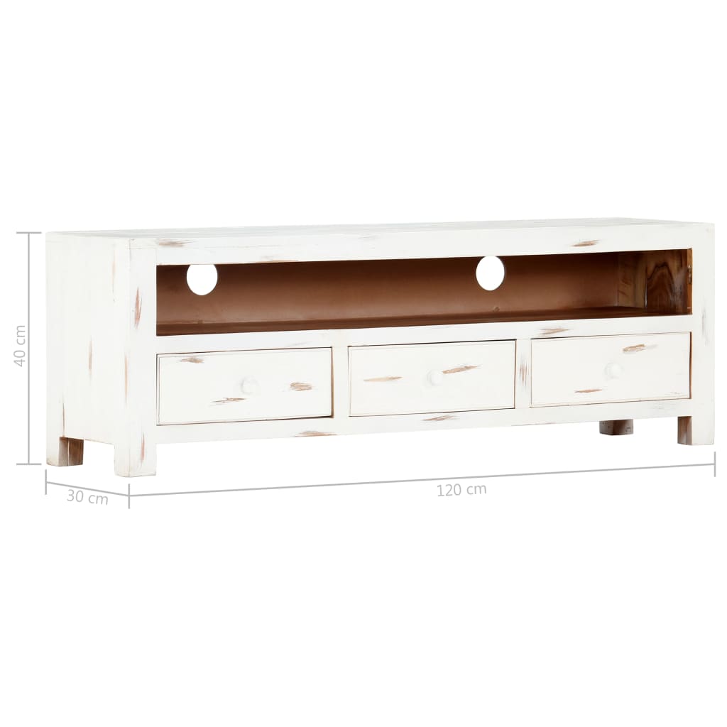 Meuble TV Blanc 120x30x40 cm Bois d'acacia massif - XIOS