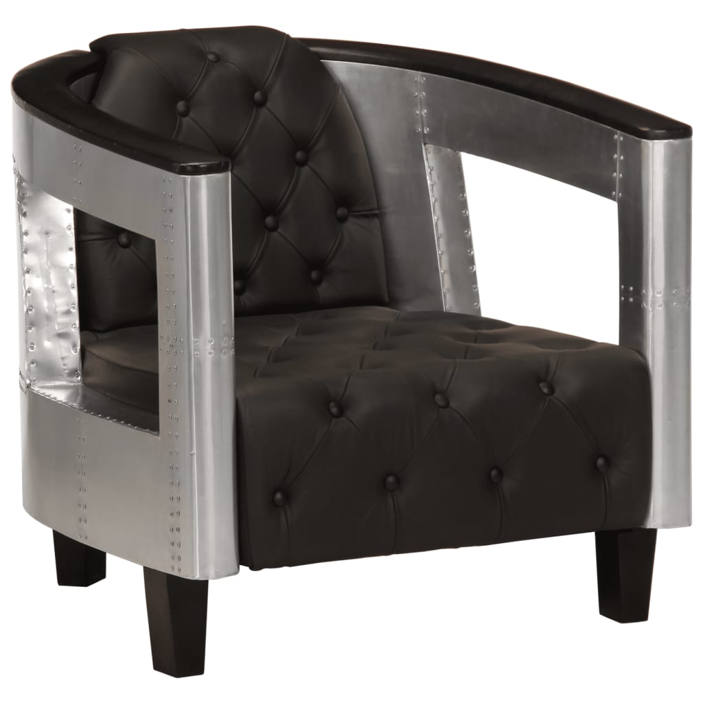 Fauteuil en style d'aviation noir cuir véritable - XIOS