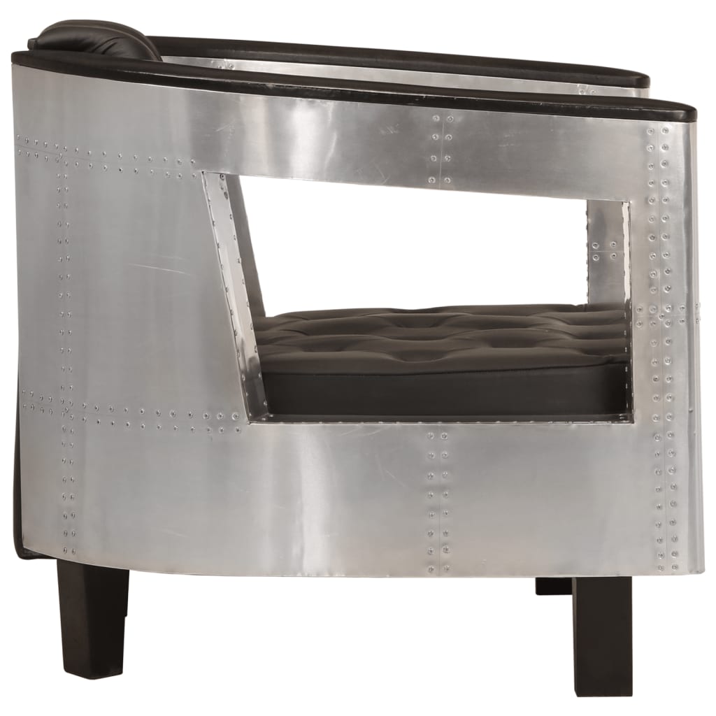 Fauteuil en style d'aviation noir cuir véritable - XIOS