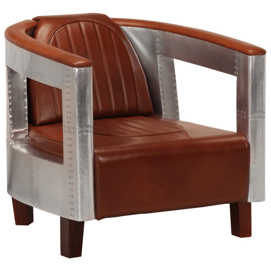 Fauteuil en style d'aviation marron cuir véritable - XIOS