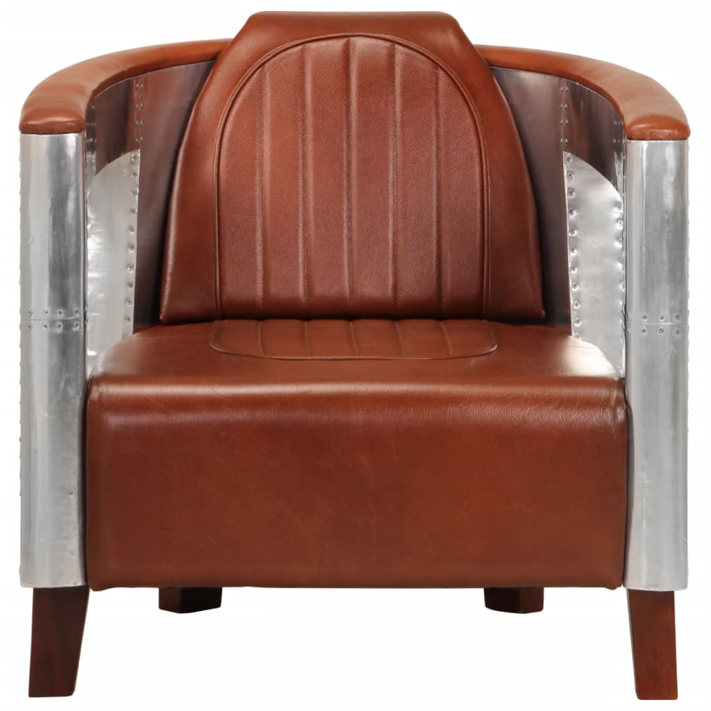 Fauteuil en style d'aviation marron cuir véritable - XIOS