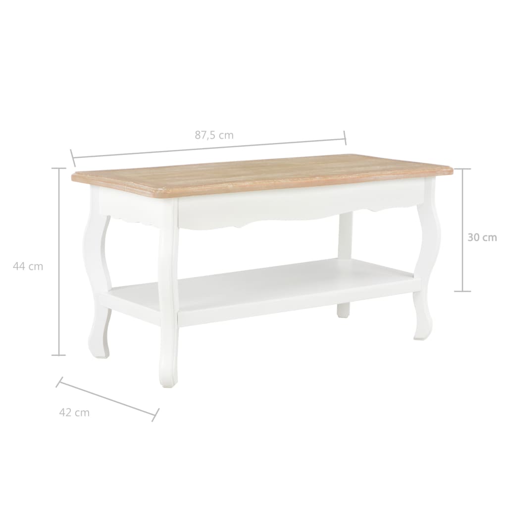Table basse Blanc et marron 87,5x42x44 cm Bois de pin massif - XIOS