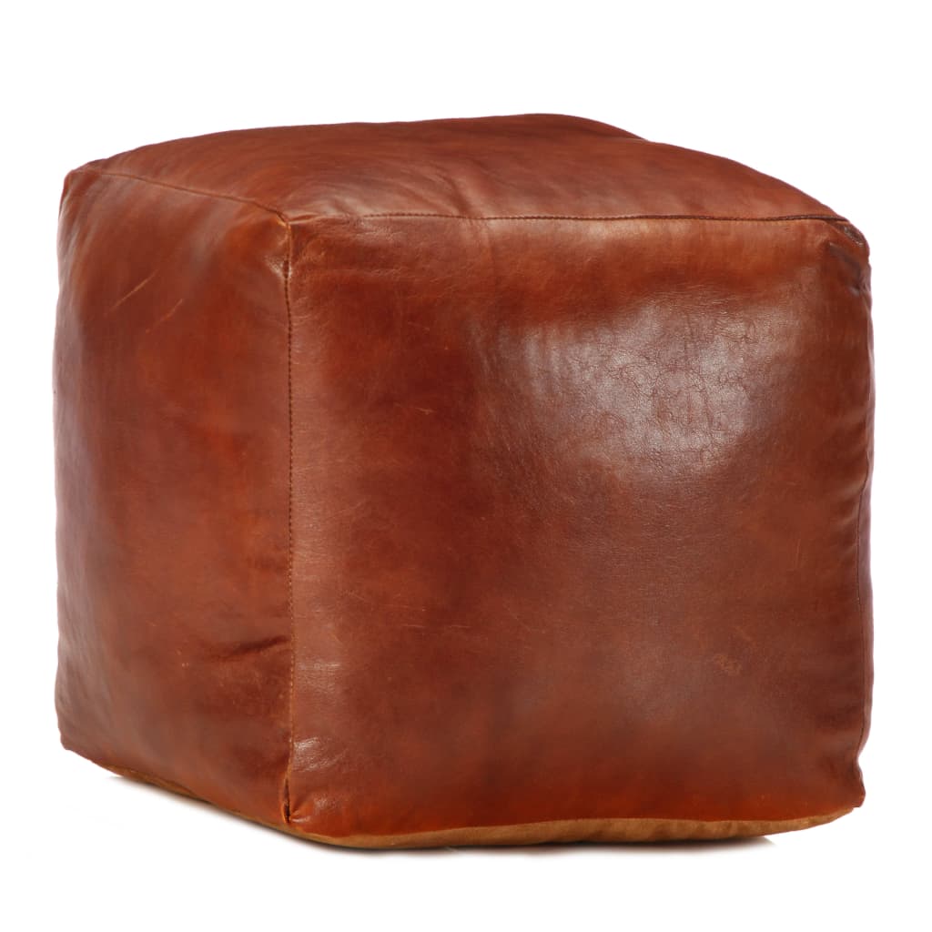 Pouf 40 x 40 x 40 cm Brun roux Cuir véritable de chèvre - XIOS
