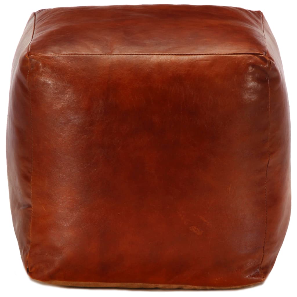 Pouf 40 x 40 x 40 cm Brun roux Cuir véritable de chèvre - XIOS