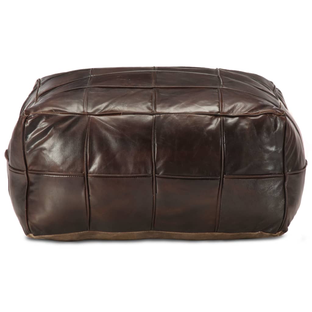 Pouf 60 x 60 x 30 cm Marron foncé Cuir véritable de chèvre - XIOS