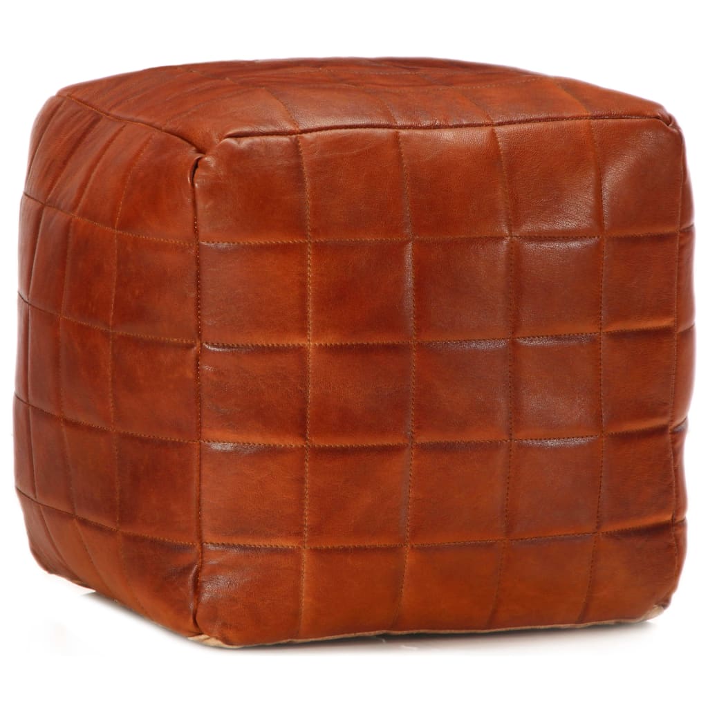 Pouf 40 x 40 x 40 cm Brun roux Cuir véritable de chèvre - XIOS