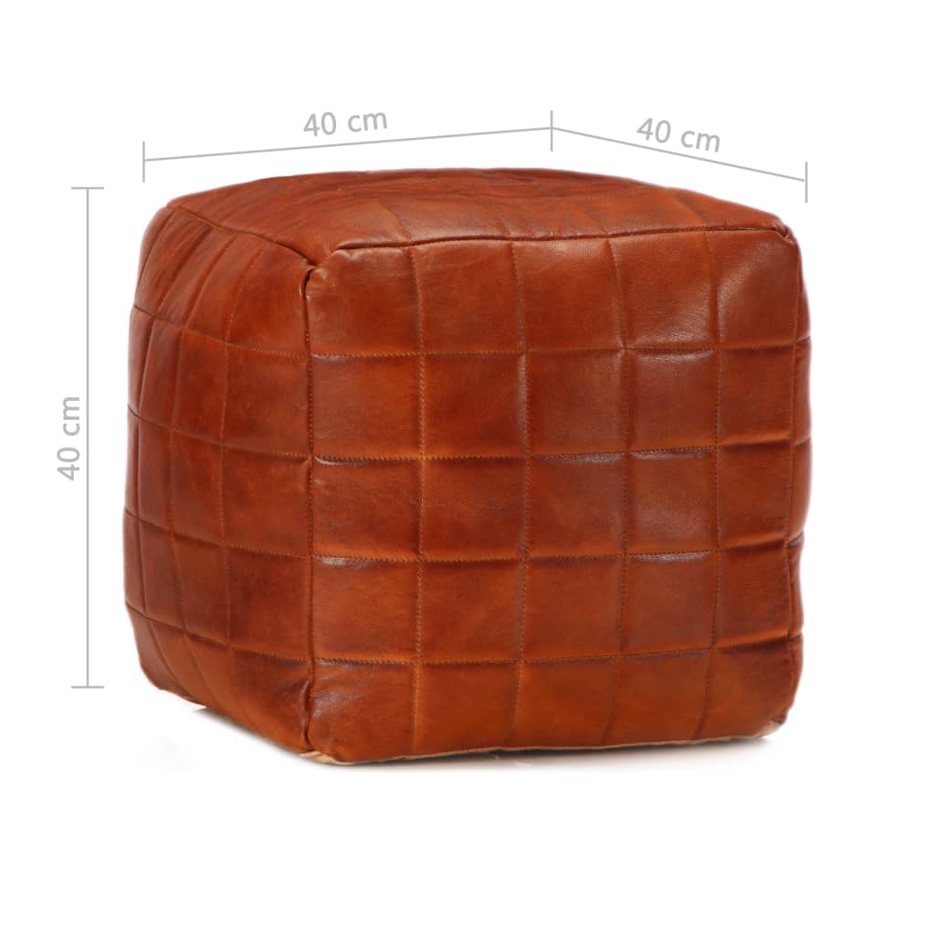 Pouf 40 x 40 x 40 cm Brun roux Cuir véritable de chèvre - XIOS