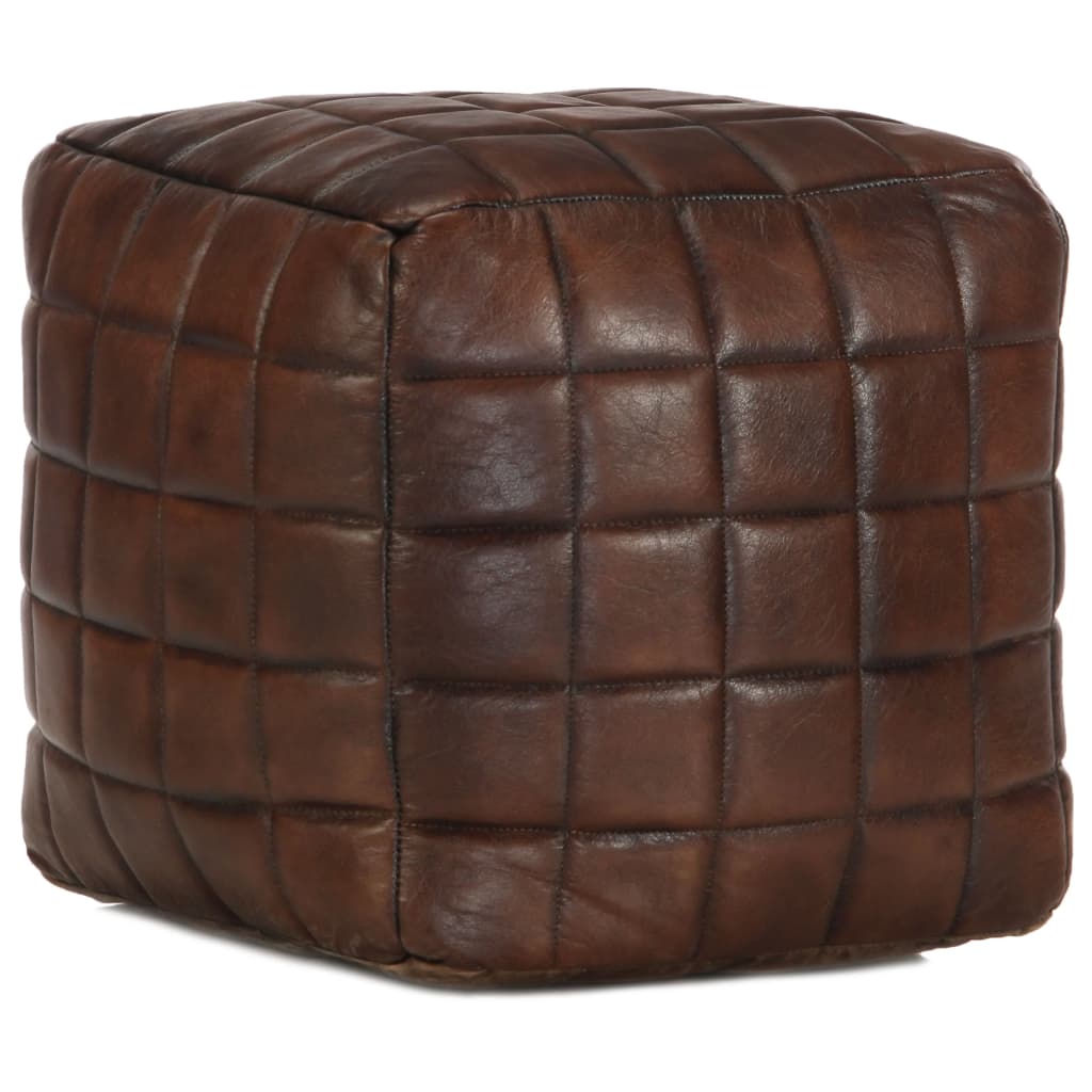 Pouf 40 x 40 x 40 cm Marron foncé Cuir véritable de chèvre - XIOS