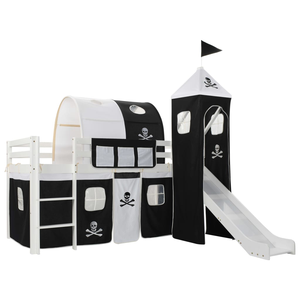 Lit mezzanine d'enfants avec toboggan et échelle Pin 97x208 cm XIOS