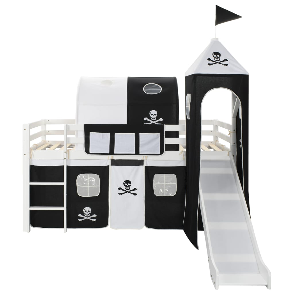 Lit mezzanine d'enfants avec toboggan et échelle Pin 97x208 cm XIOS