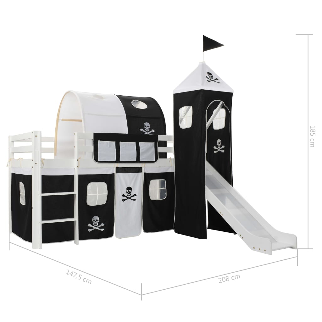Lit mezzanine d'enfants avec toboggan et échelle Pin 97x208 cm - XIOS