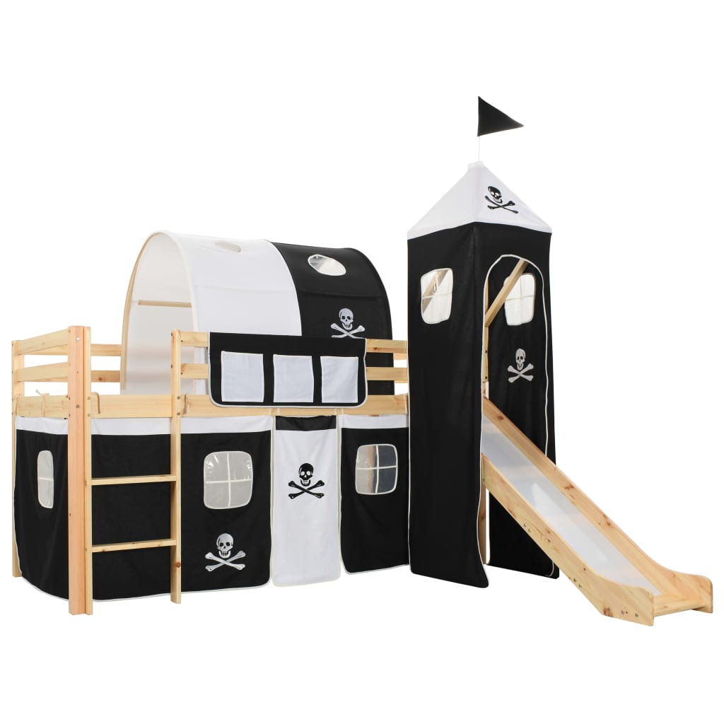 Lit mezzanine d'enfants avec toboggan et échelle Pin 97x208 cm XIOS