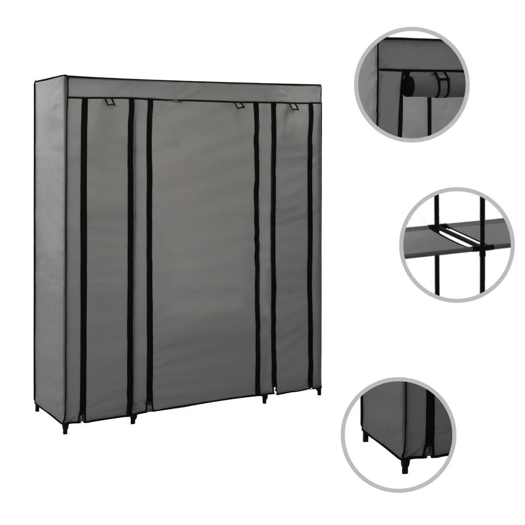 Armoire avec compartiments et tiges Gris 150x45x176 cm Tissu - XIOS
