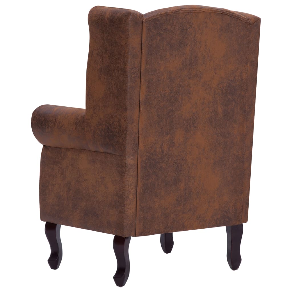 Fauteuil Chesterfield et repose-pieds Marron Similicuir daim - XIOS