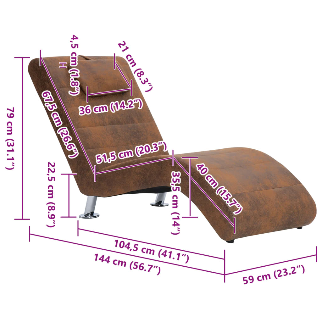 Chaise longue avec oreiller marron Similicuir daim - XIOS