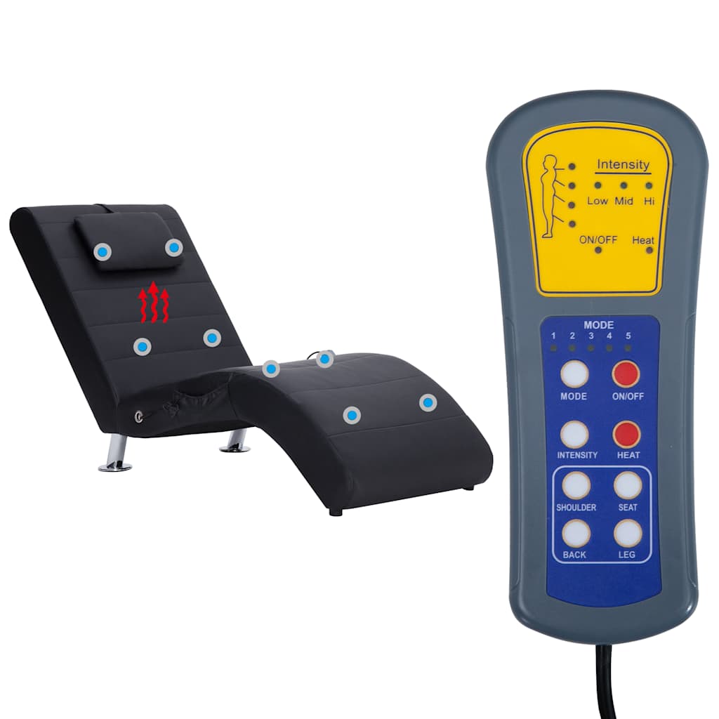 Chaise longue de massage avec oreiller Noir Similicuir - XIOS