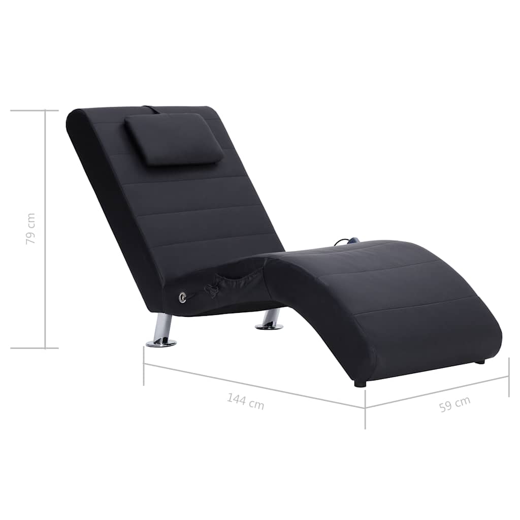 Chaise longue de massage avec oreiller Noir Similicuir - XIOS