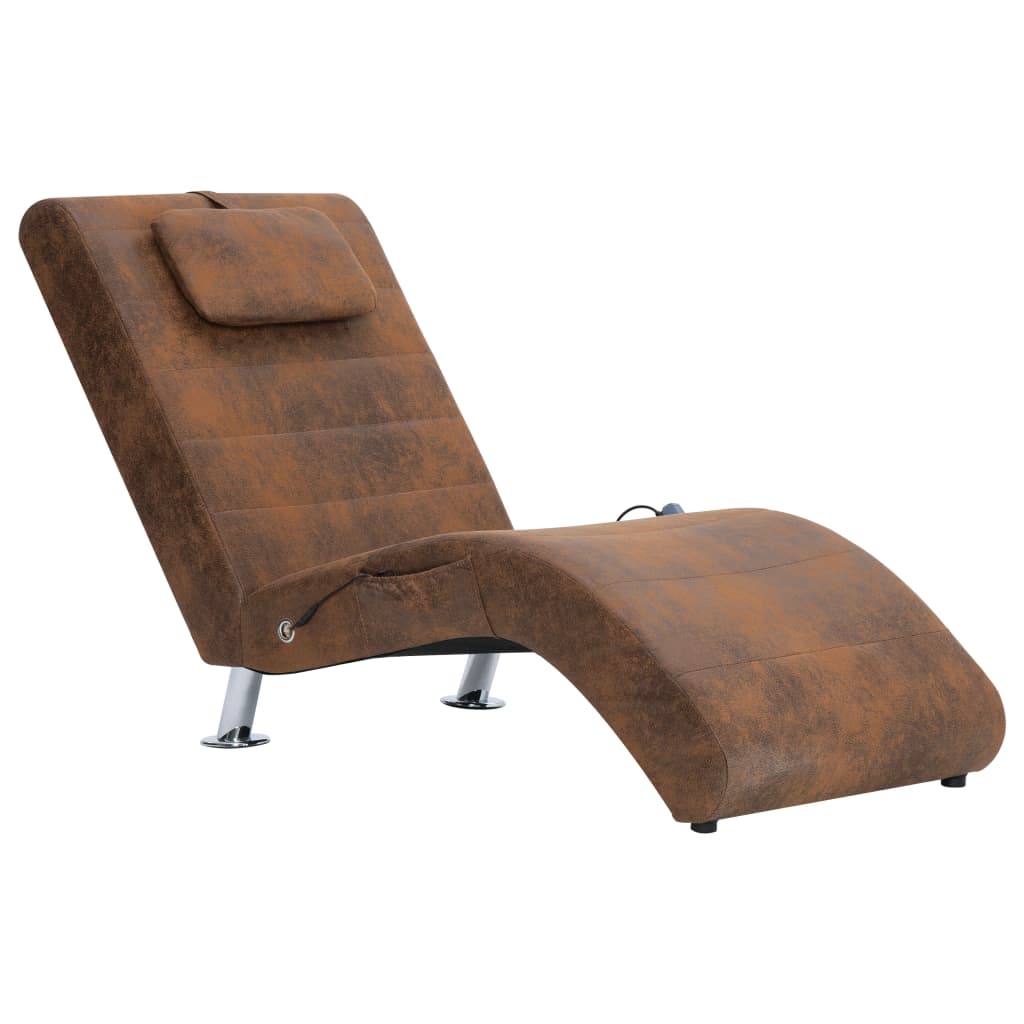 Chaise longue de massage avec oreiller Marron Similicuir daim - XIOS