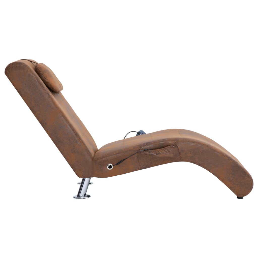 Chaise longue de massage avec oreiller Marron Similicuir daim - XIOS