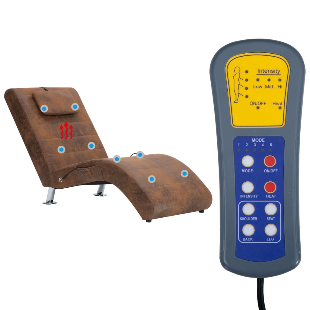 Chaise longue de massage avec oreiller Marron Similicuir daim - XIOS