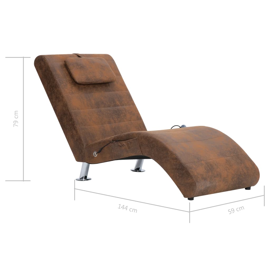 Chaise longue de massage avec oreiller Marron Similicuir daim - XIOS