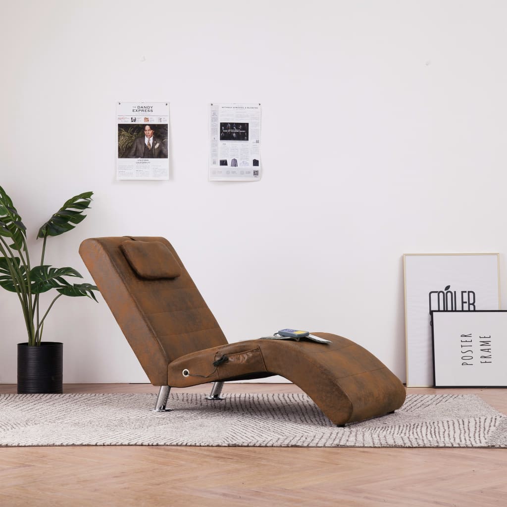 Chaise longue de massage avec oreiller Marron Similicuir daim - XIOS