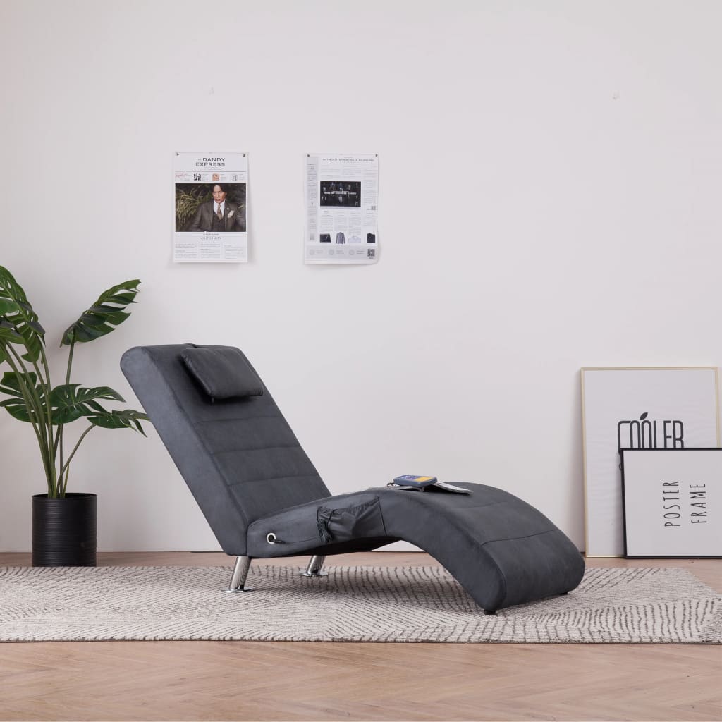 Chaise longue de massage avec oreiller Gris Similicuir daim - XIOS