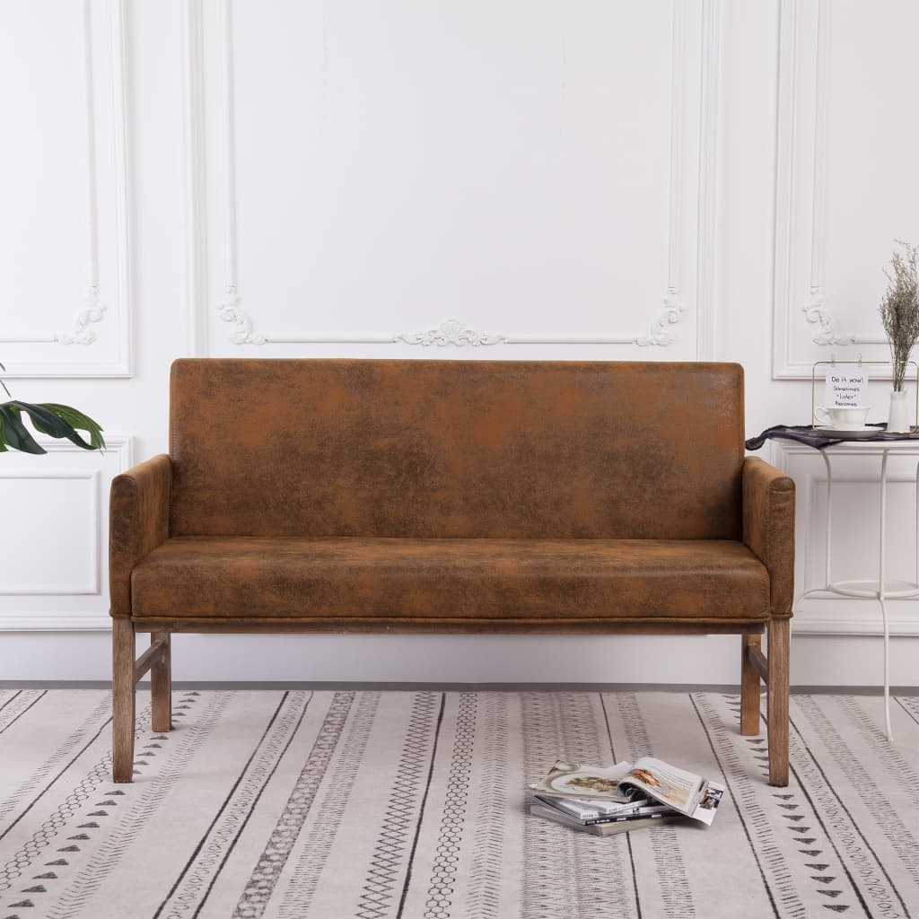Banc avec accoudoir 140 cm Marron Similicuir daim - XIOS