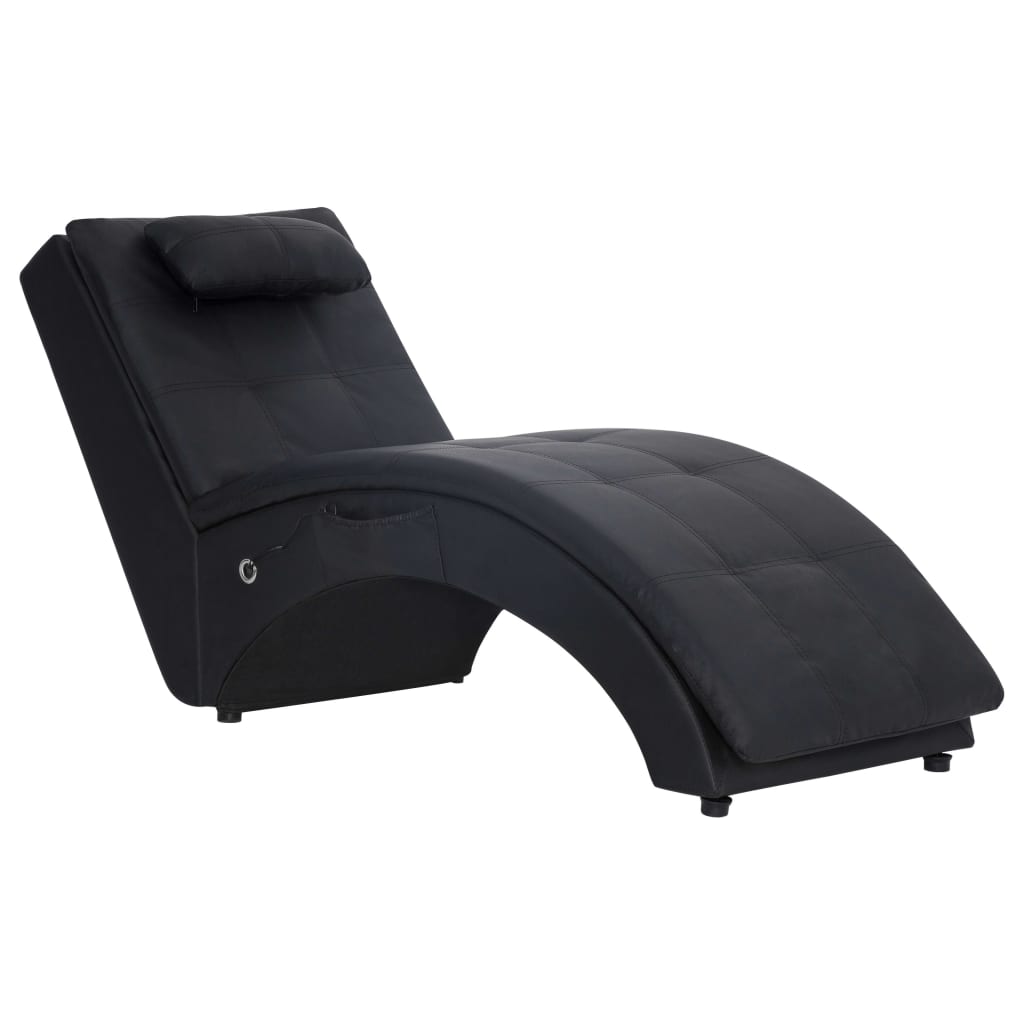 Chaise longue de massage avec oreiller Noir Similicuir - XIOS