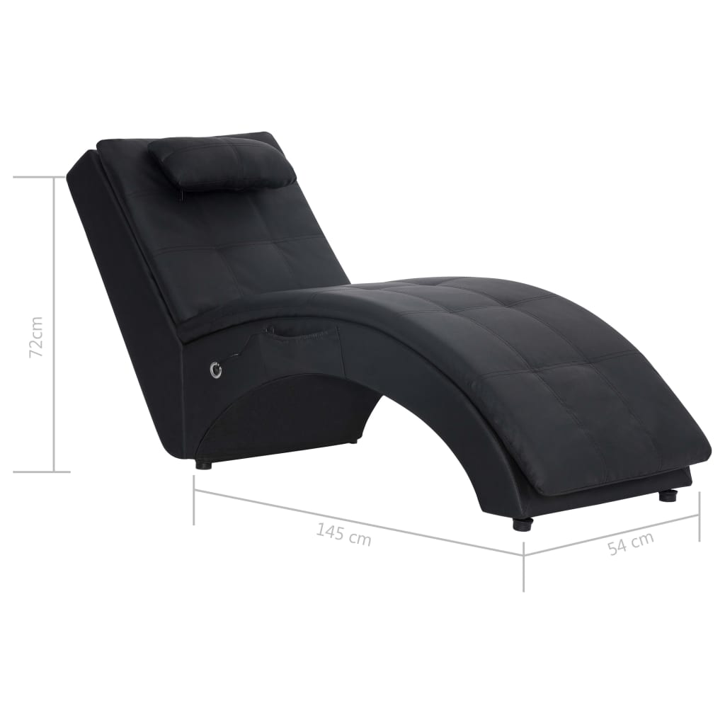 Chaise longue de massage avec oreiller Noir Similicuir - XIOS
